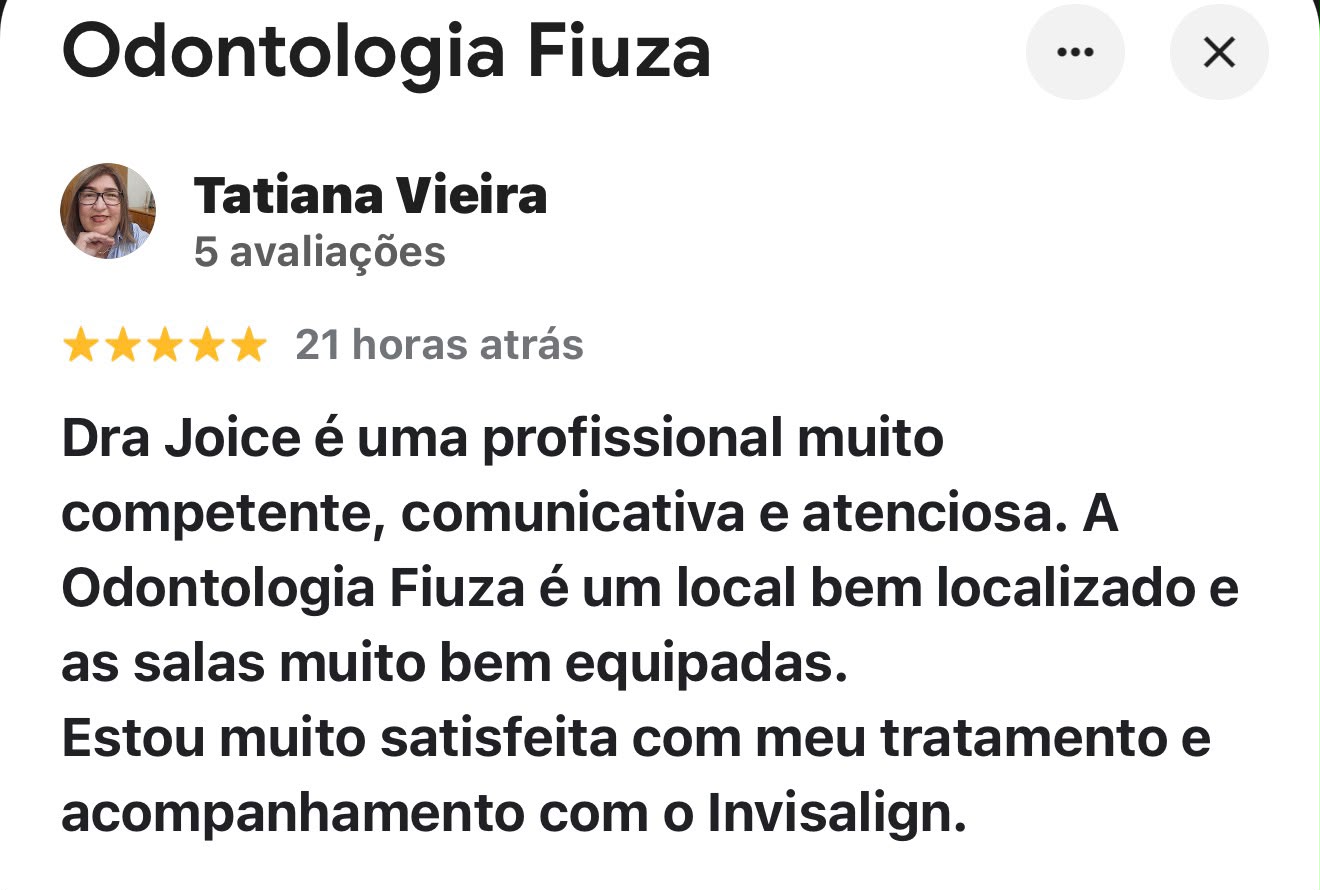 Avaliação de cinco estrelas de Tatiana Vieira no Google