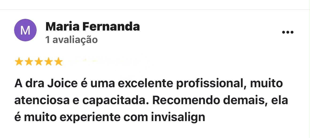 Avaliação de cinco estrelas de Maria Fernanda no Google