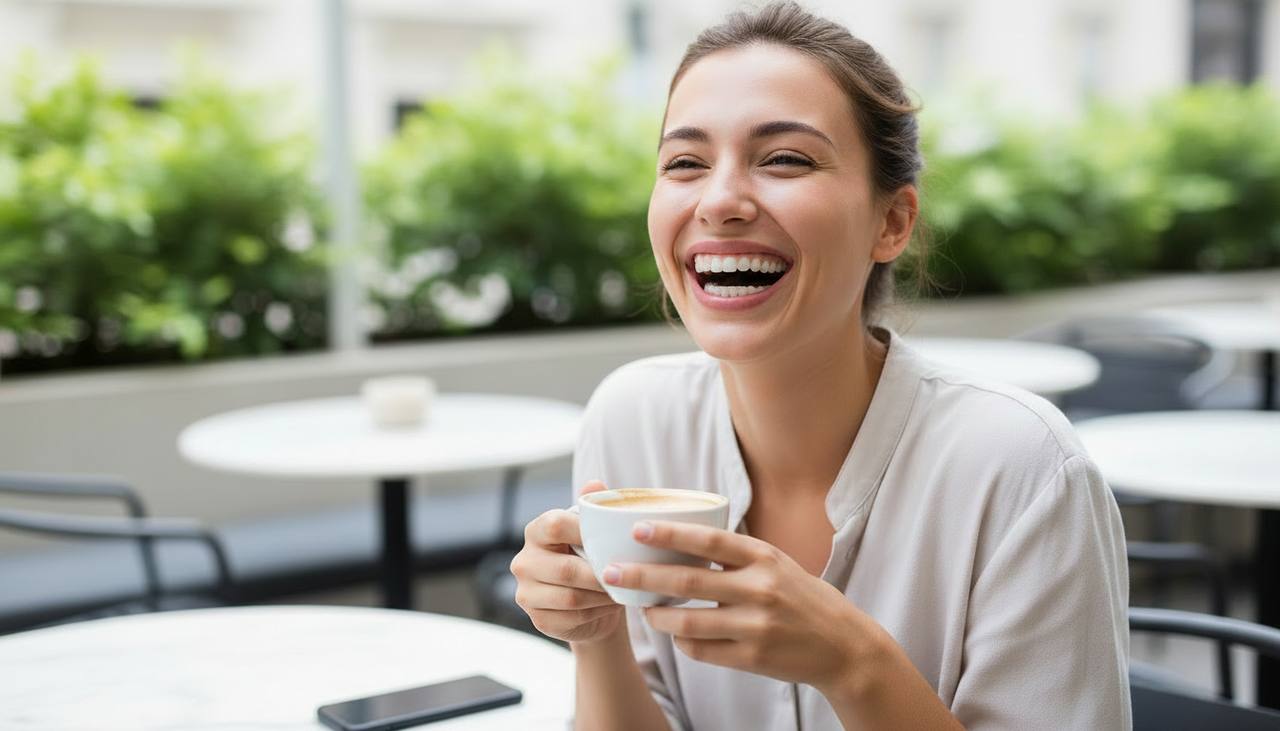 Paciente sorrindo em um momento cotidiano
